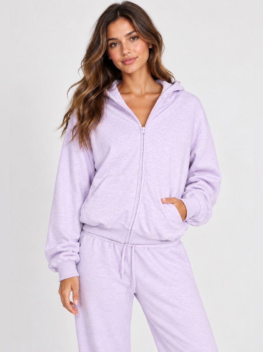 SKIMS Cotton Fleece Classic Zip Up Hoodie | Purple Heather | Size M